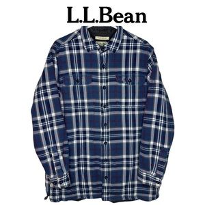 L.L. Bean Flannel Jacket Shirt Men's Button Down Fleece Lined Blue Plaid XL Reg